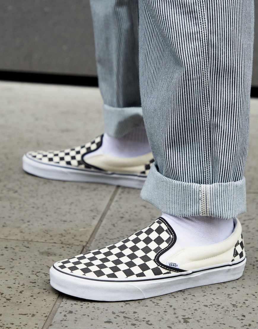 Vans Classic Checkerboard White & Black Slip-On Shoes in White/Black - Product Image