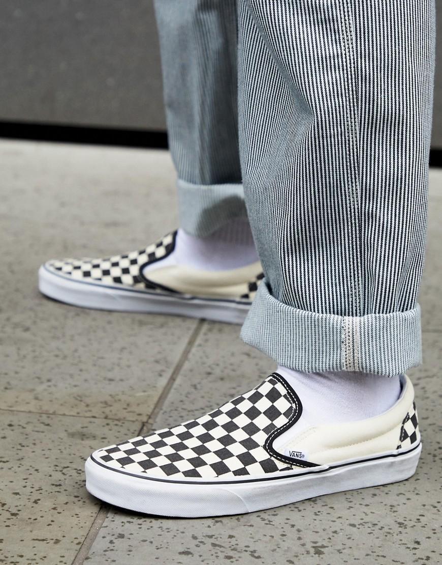 Vans Classic Checkerboard White & Black Slip-On Shoes in White/Black - Product Image