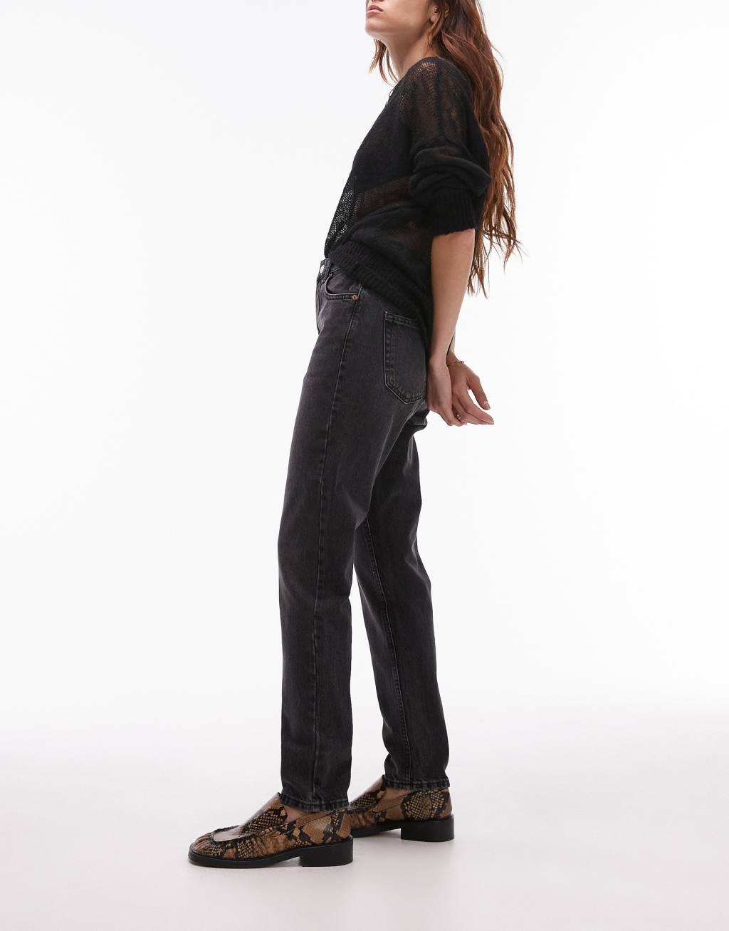 Topshop Original high rise Mom jeans in washed black  Product Image