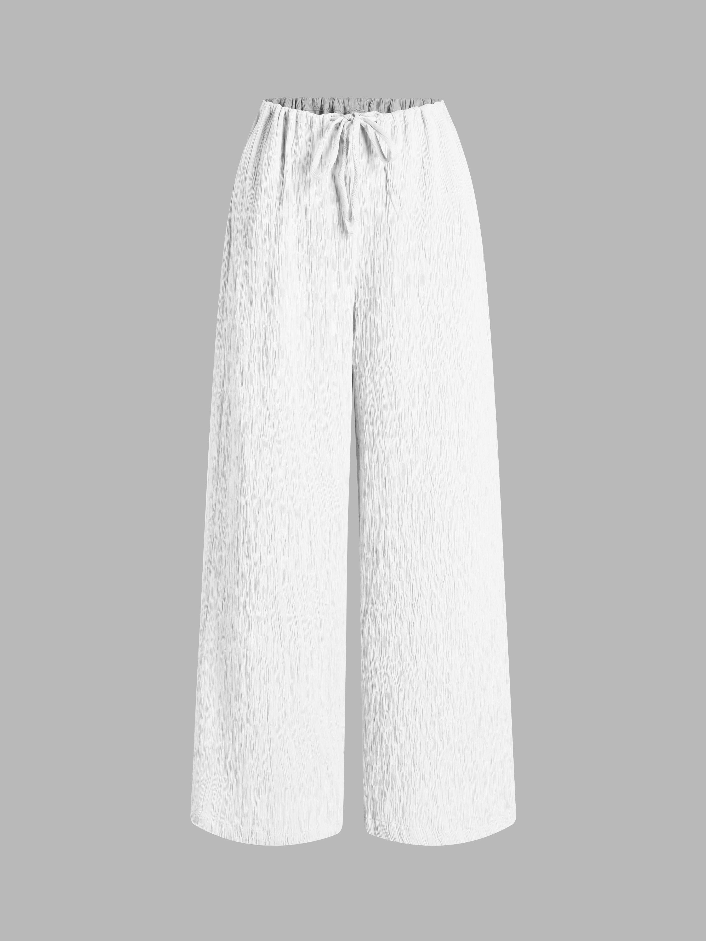 Texture Drawstring Wide Leg Trousers Product Image