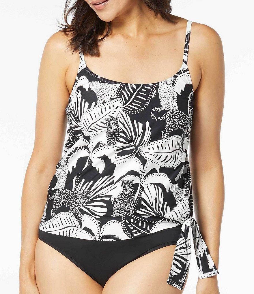 Coco Reef Midnight Jungle Floral Tropical Print Underwire Bra Sized Side Tie Tankini Swim Top Product Image