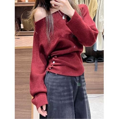 One Shoulder Plain Sweater Product Image