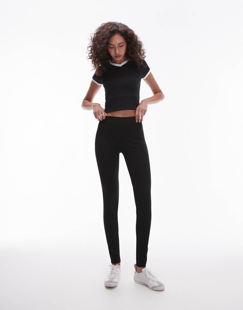 Topshop Tall full length heavy weight leggings in black Product Image