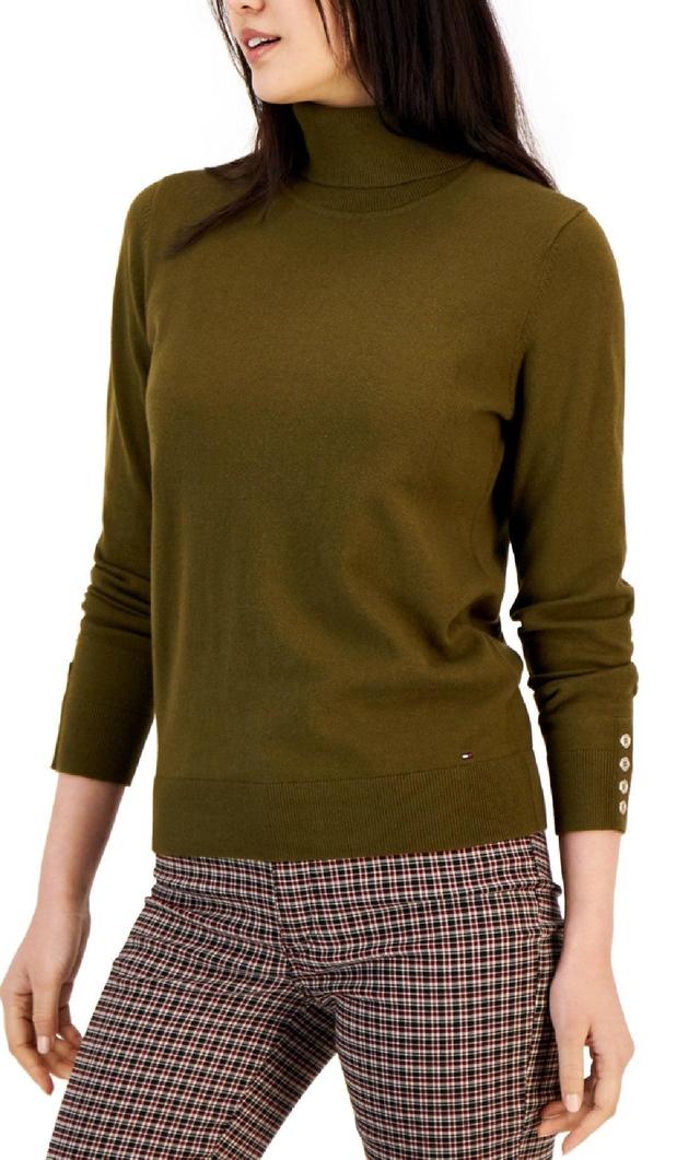 Tommy Hilfiger Women's Solid Buttoned Cuff Stella Sweater Green Size X-Small by Steals Female Product Image