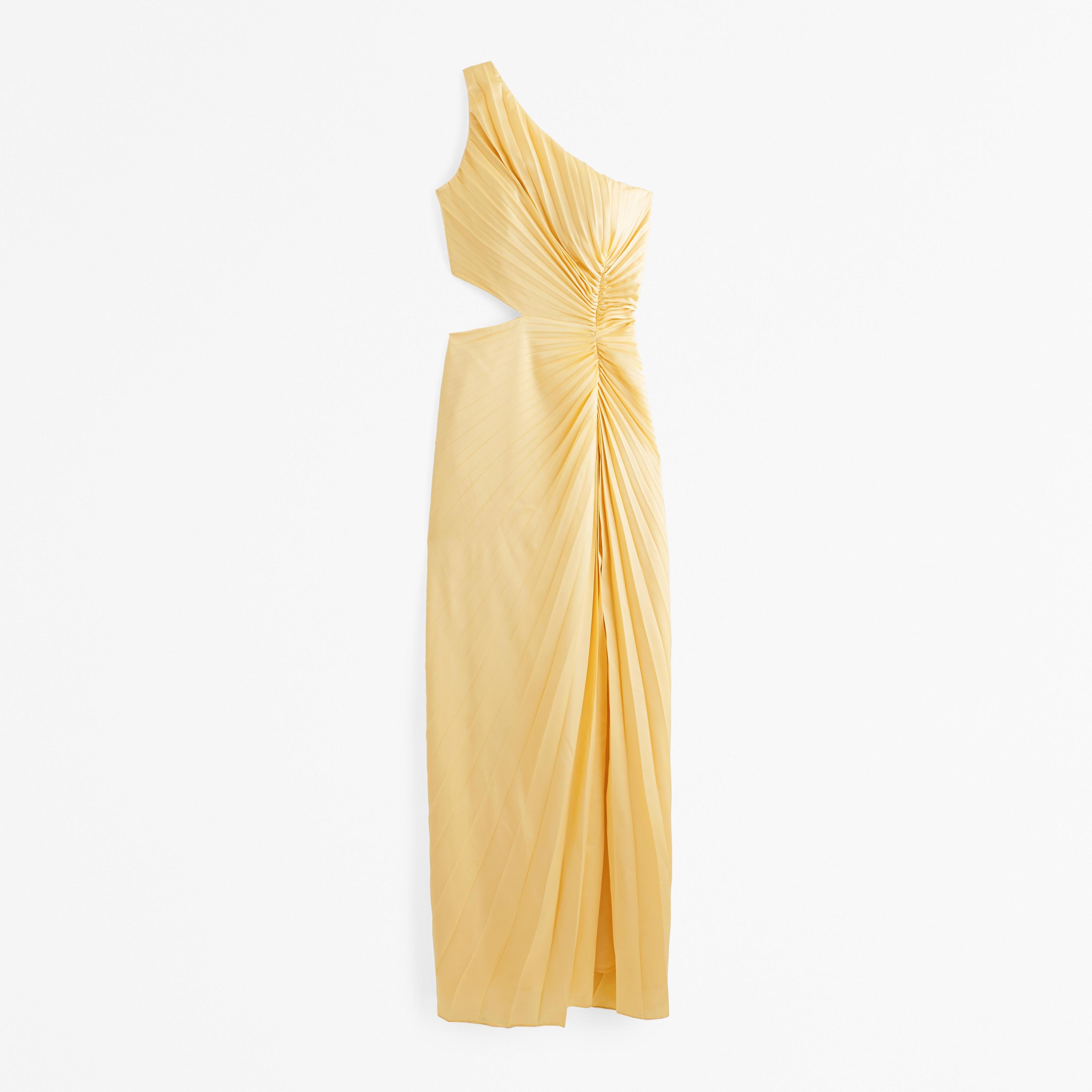 The A&F Giselle Pleated One-Shoulder Cutout Maxi Dress Product Image