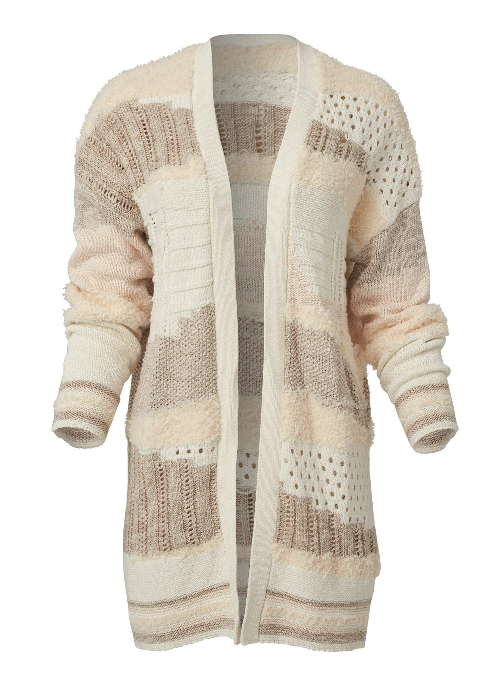 Textured Open Cardigan - Cream Multi Product Image