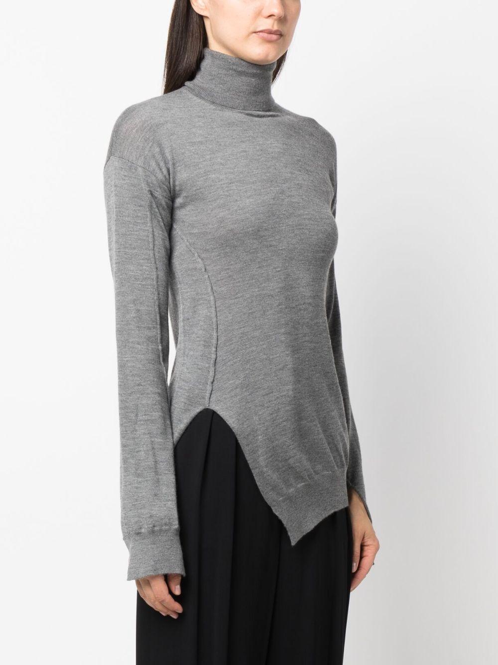 Roll-neck Asymmetric Knitted Top In Grey Product Image