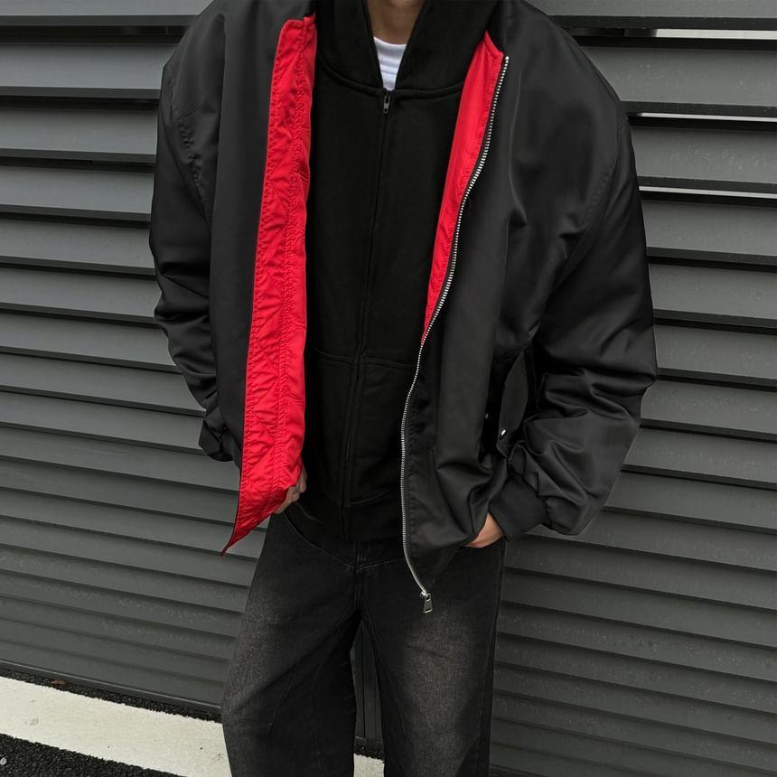 Plain Zip-Up Bomber Jacket Product Image