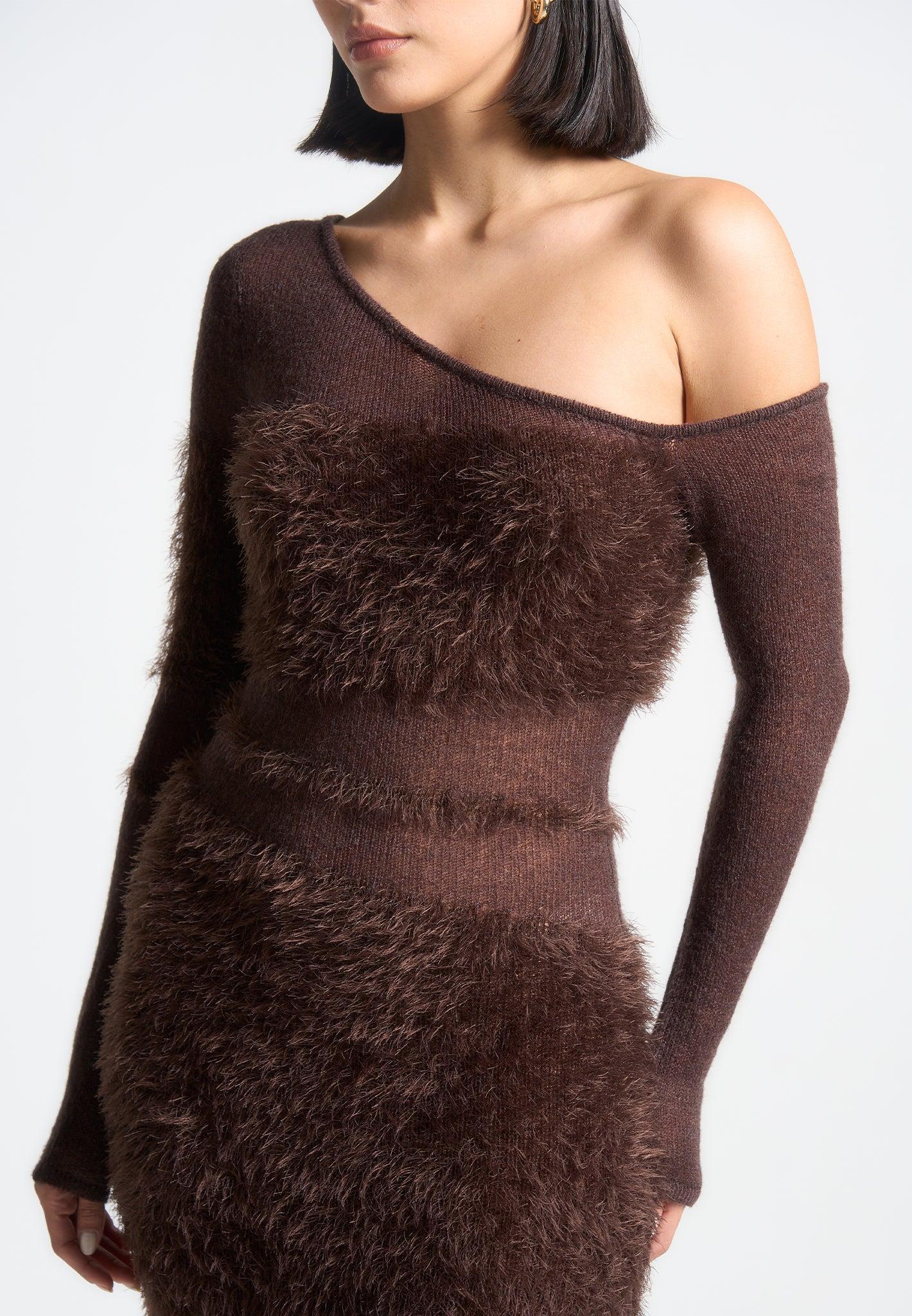 Off Shoulder Knitted Maxi Dress - Brown Female Product Image