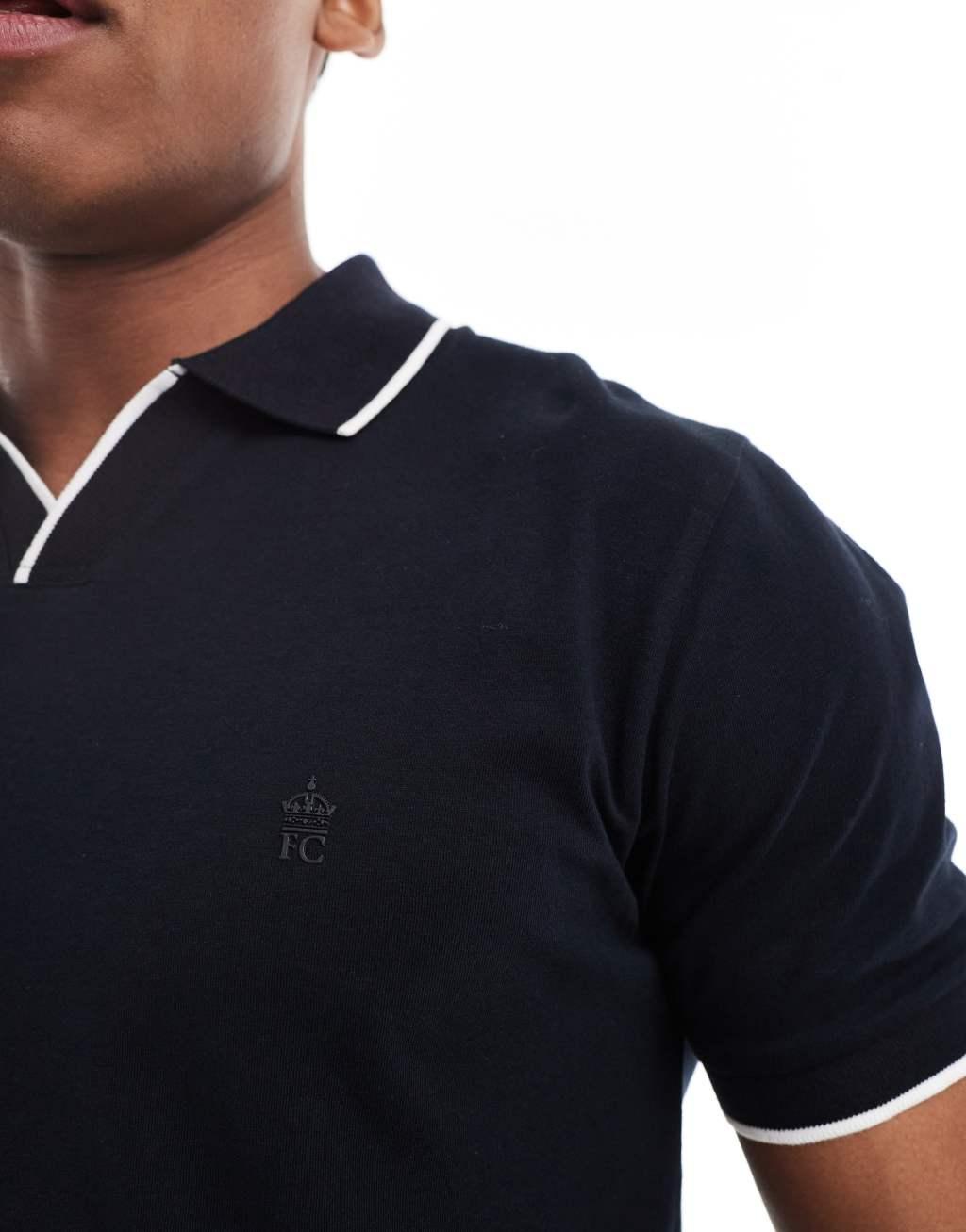 French Connection trophy tipped neck polo in navy Product Image