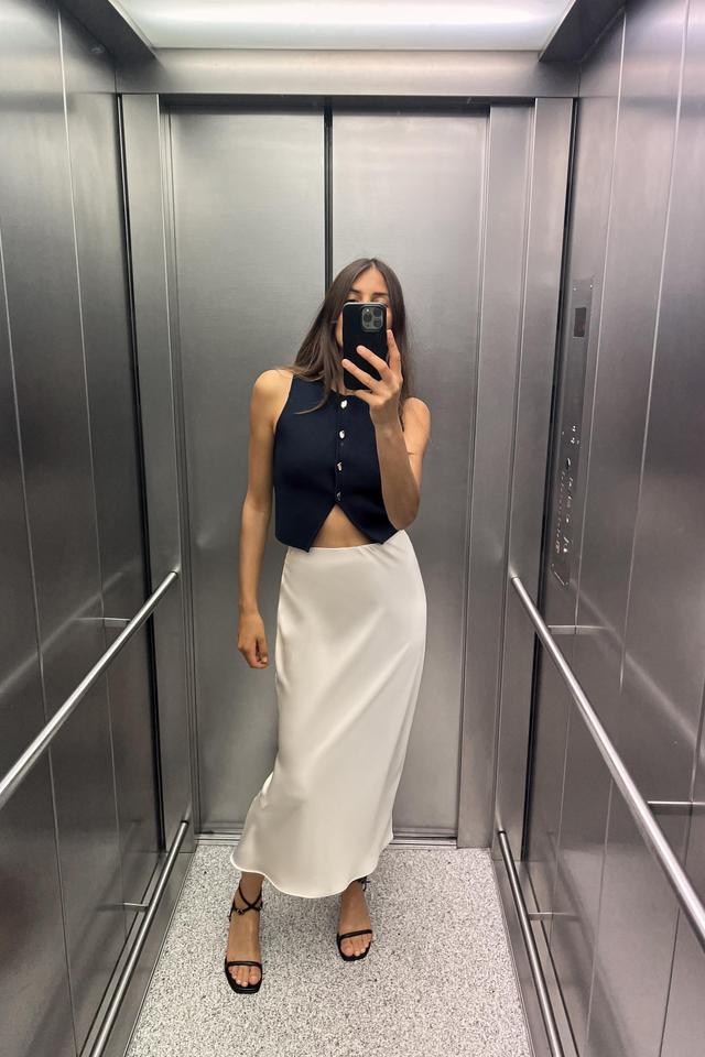 SATIN EFFECT MIDI SKIRT Product Image