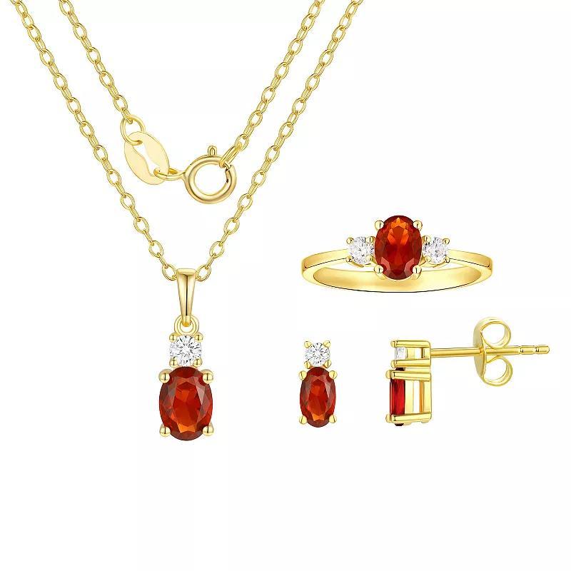 14K Gold over Sterling Silver Birthstone Pendant, Ring, & Earring Set, Womens, January Product Image