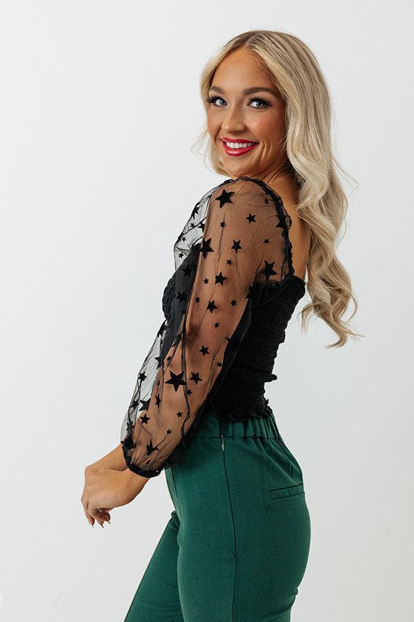 Watch The Stars Smocked Top In Black Product Image