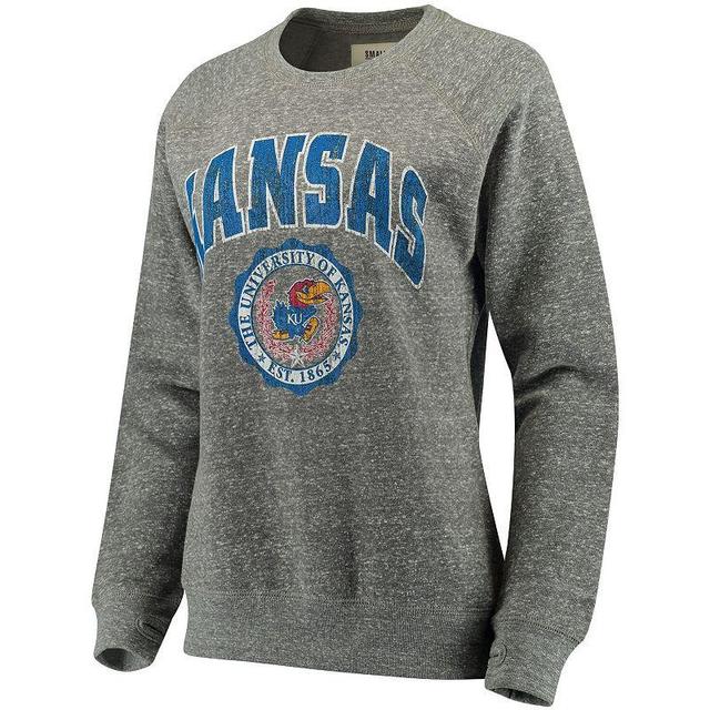 Womens Heathered Gray Kansas Jayhawks Edith Vintage-Like Knobi Pullover Sweatshirt Product Image