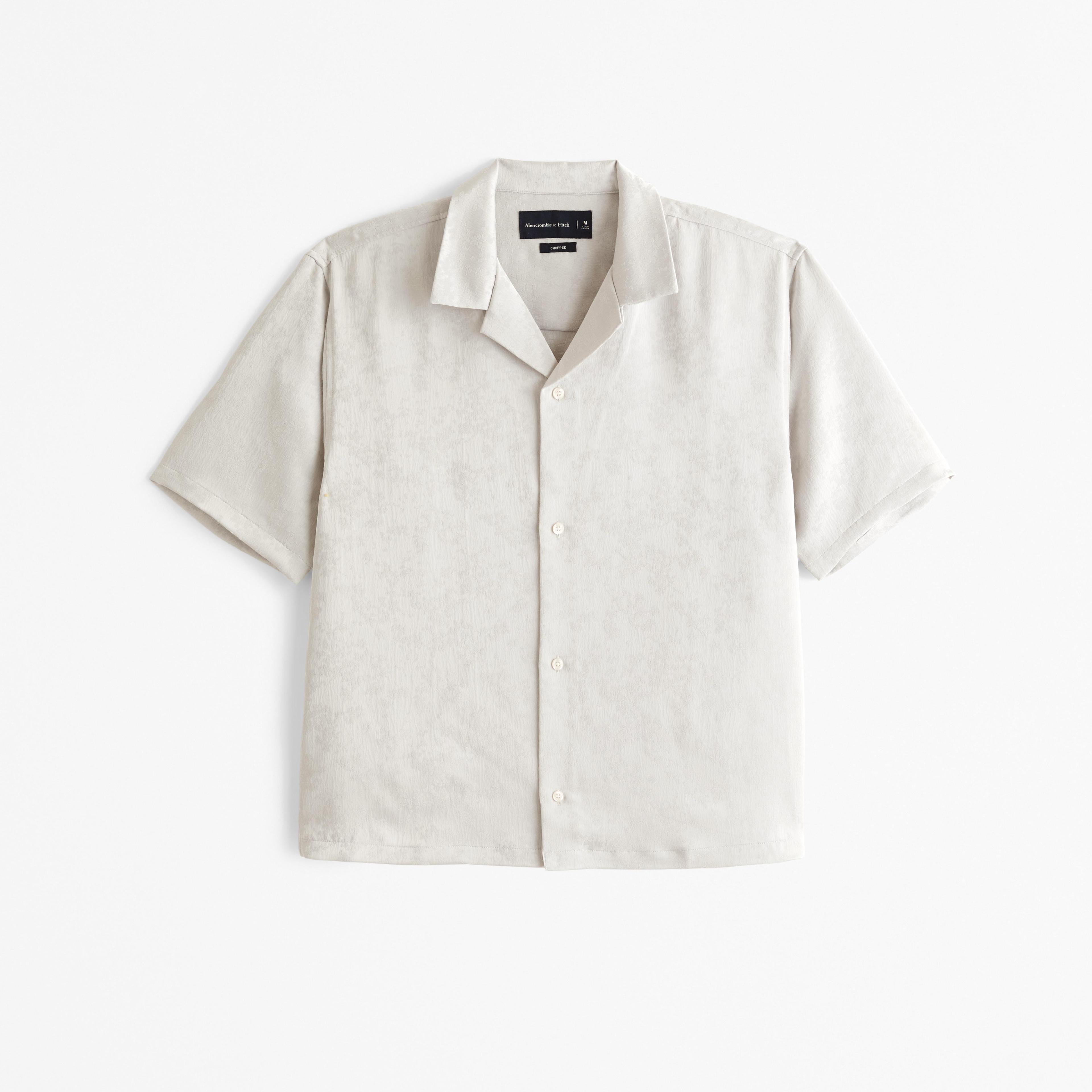 Camp Collar Cropped Jacquard Shirt Product Image