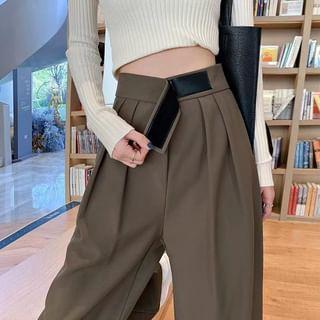 High Waist Adhesive Strap Wide Leg Dress Pants Product Image