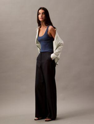 Pinstripe Crepe Wide Leg Trouser Product Image