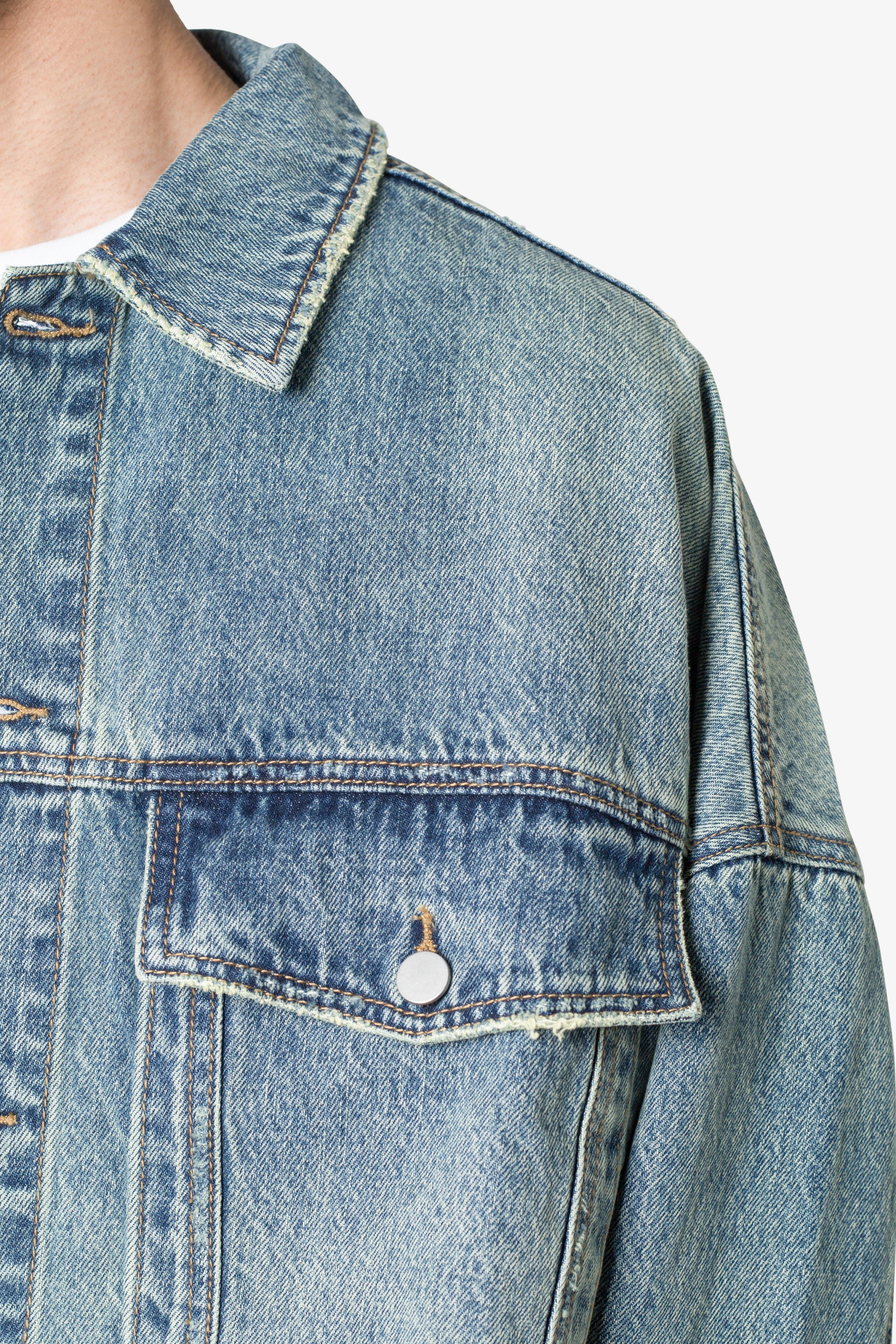 Frayed Denim Jacket - Blue Product Image