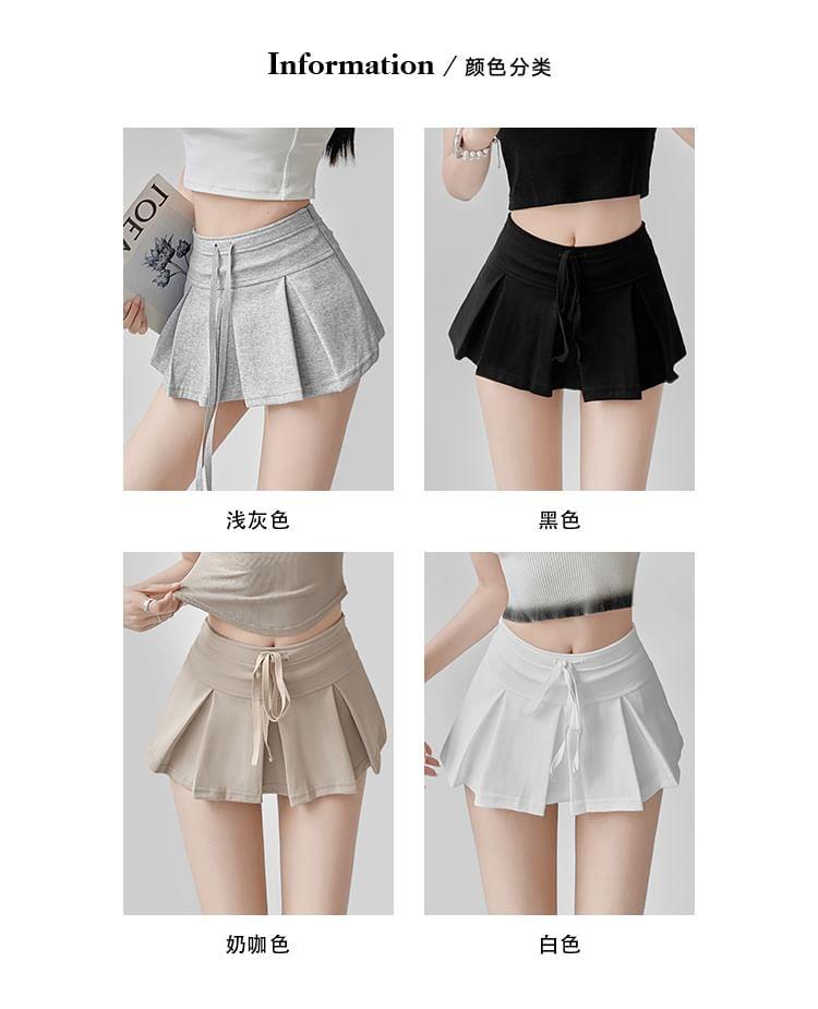 Drawstring Waist Plain Pleated Mini A-Line Skirt Product Image