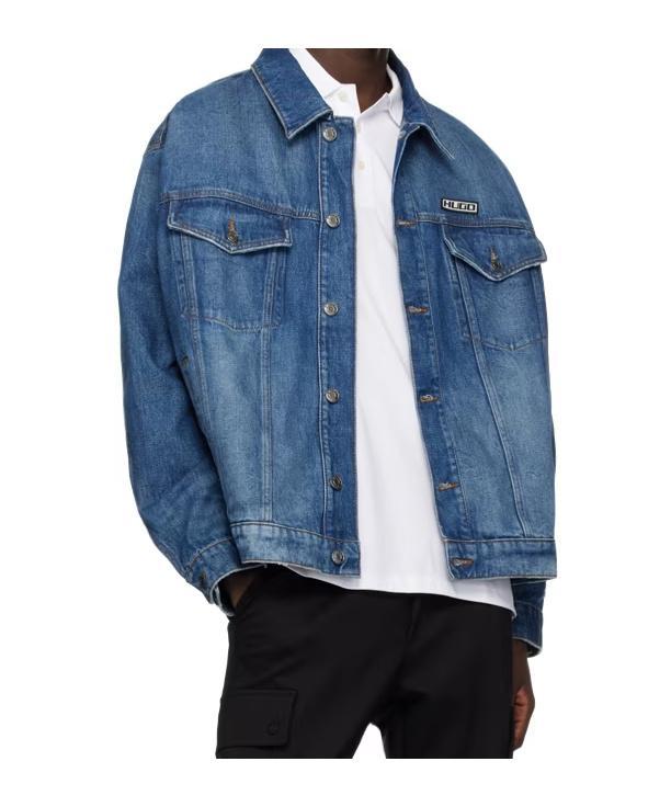 HUGO BOSS Lapel Long-sleeved Denim Coat In Blue Product Image