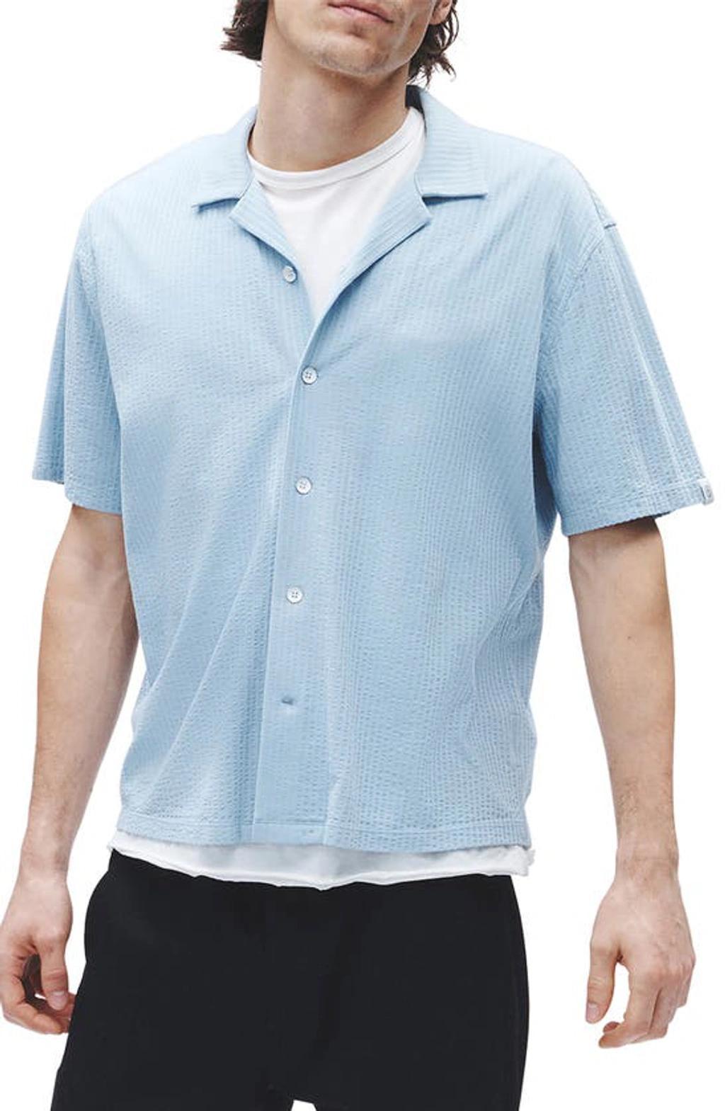 Avery Cotton Short Sleeve Button-up Shirt In Dusty Blue Product Image