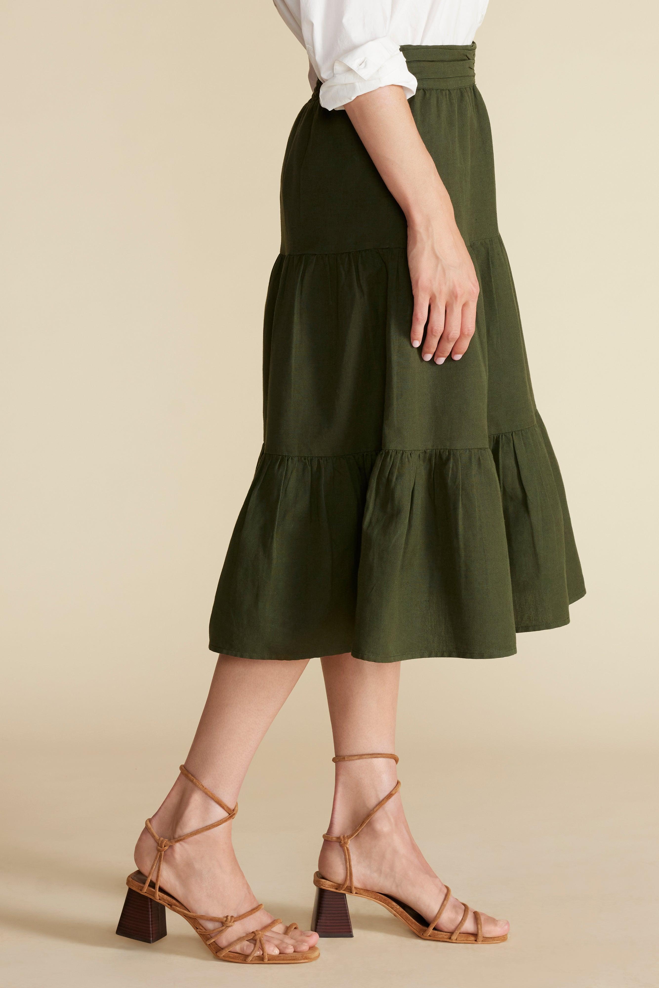 Silas Cotton Linen Skirt - Olive Green Product Image