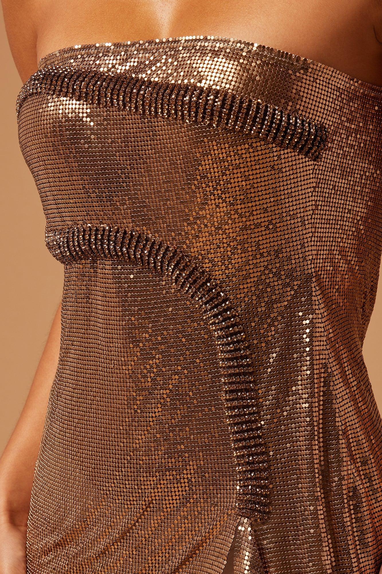 Jolie Chainmail Mini Dress - Bronze Product Image