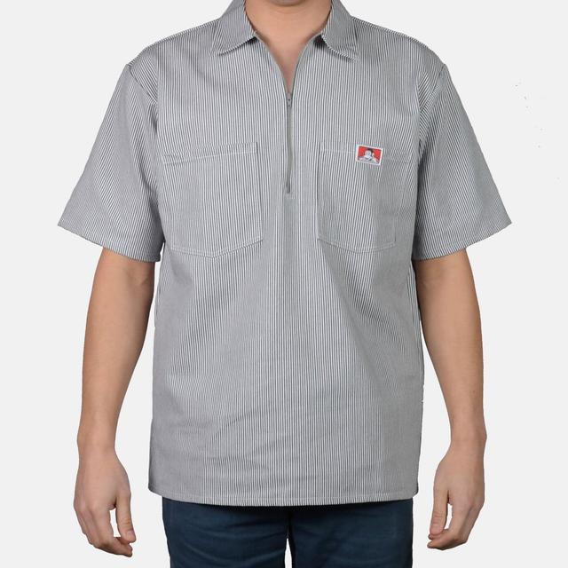 Short Sleeve Striped 1/2 Zip Shirt - Hickory Product Image