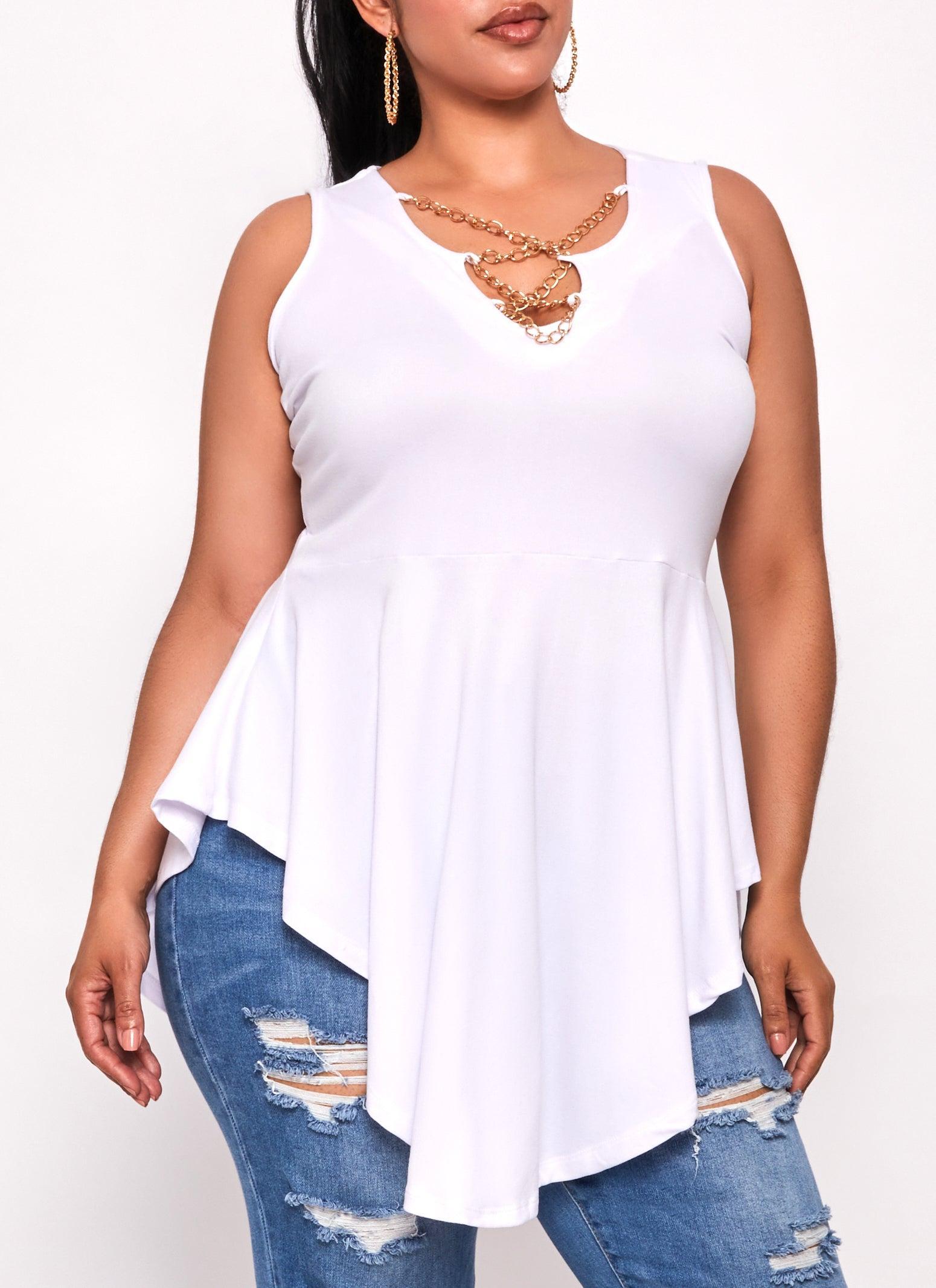 Womens Plus Size Chain Detail Peplum Tunic Tank Top Product Image