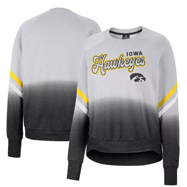 Womens Colosseum Gray Iowa Hawkeyes Cue Cards Dip-Dye Raglan Pullover Sweatshirt Product Image