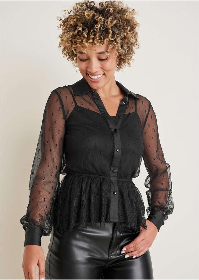 Sheer Lace Blouse - Black Product Image