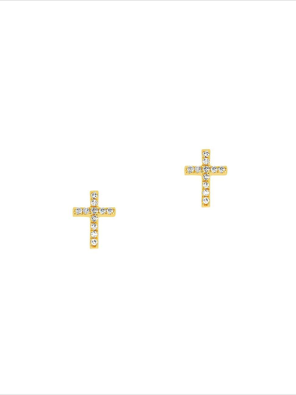 Womens 14K Yellow Gold & Diamond Cross Stud Earring - Yellow Gold Product Image