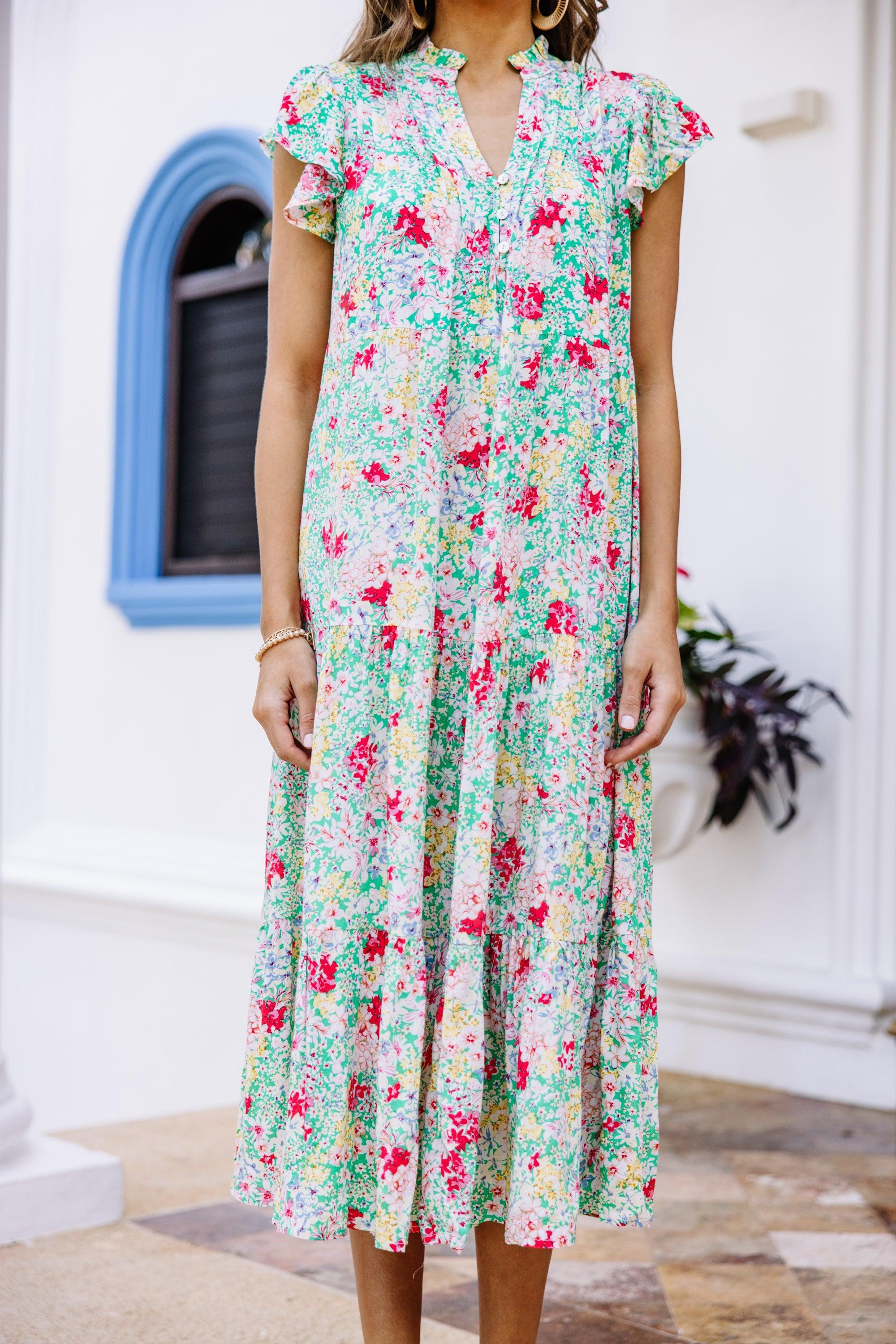 It's Another Day Green Ditsy Floral Midi Dress Female Product Image