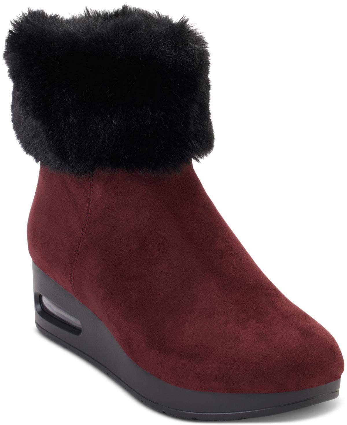 Dkny Womens Abri Faux-Fur Wedge Booties - Bordeaux/ Product Image