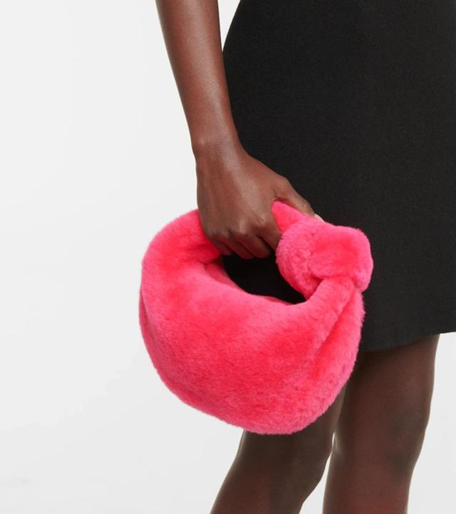 Pink The Mini Jodie Shearling Clutch Bag Product Image