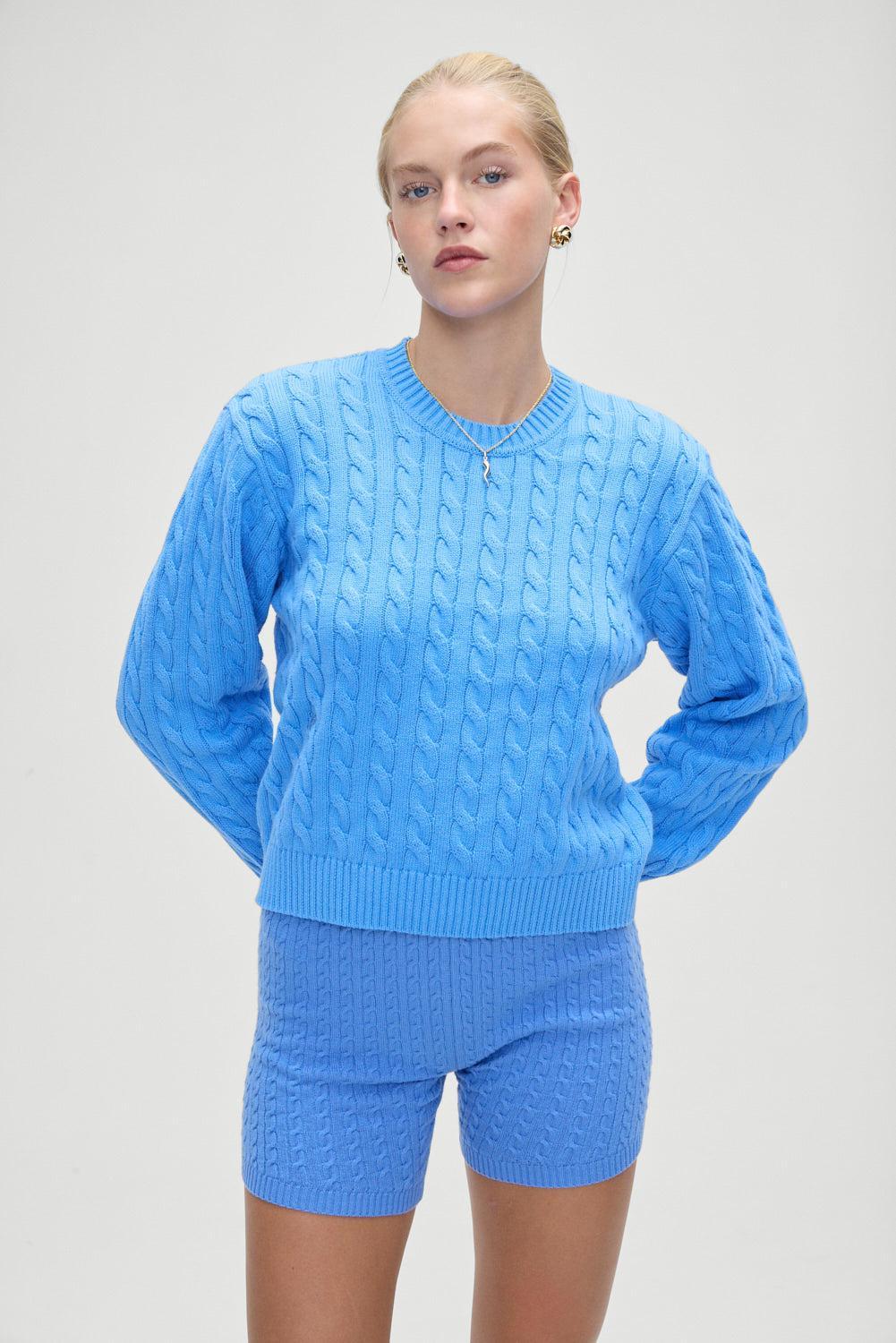 Varsity Cable Knit Sweater - Blue Moon Product Image