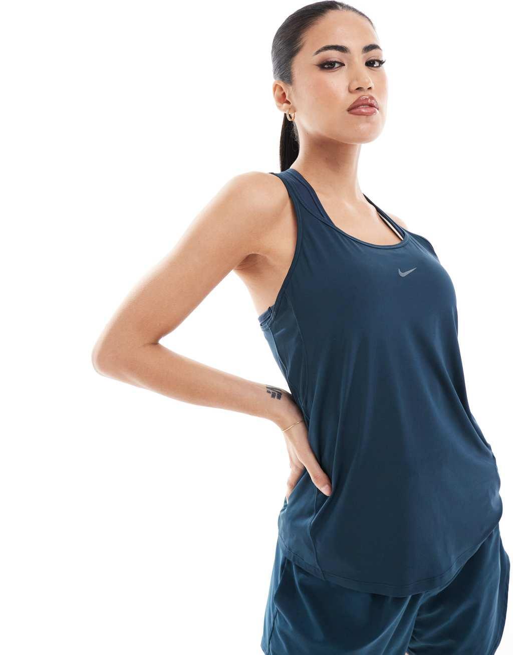 Nike Training One classic strappy tank top in navy Product Image