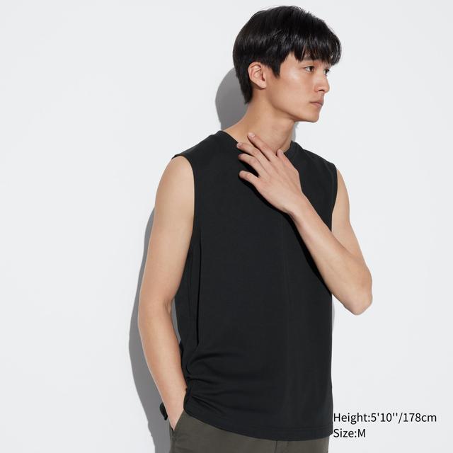 Mens Airism Cotton Sleeveless T-Shirt with Quick-Drying Black 2XL UNIQLO US Product Image