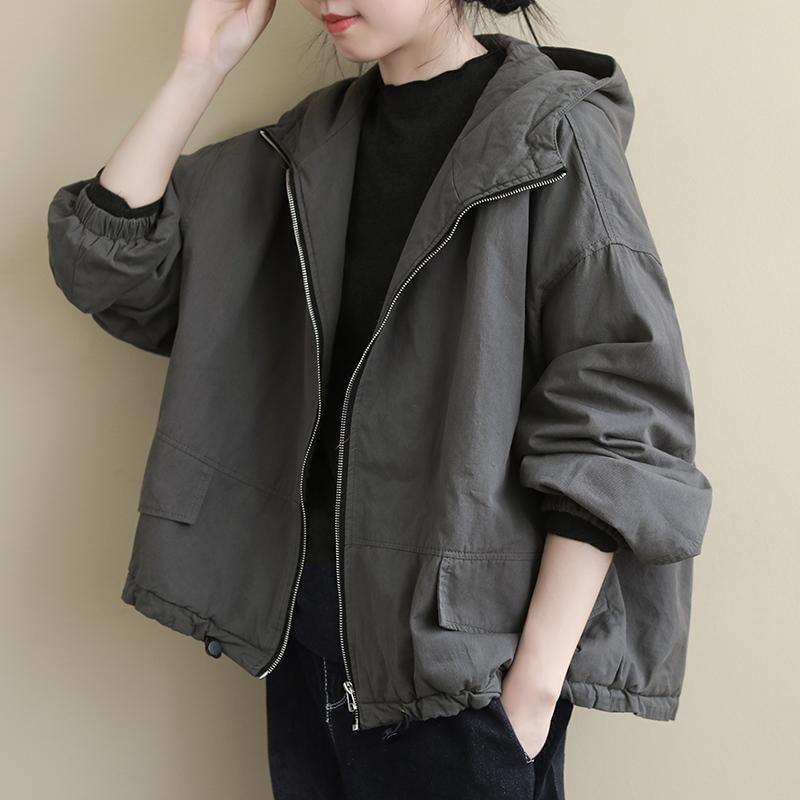 Stand Collar Plain Hood Zip Puffer Jacket Product Image