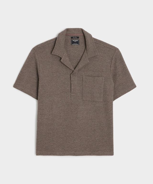 Wool Cotton Knit Herringbone Polo in Burlap Product Image