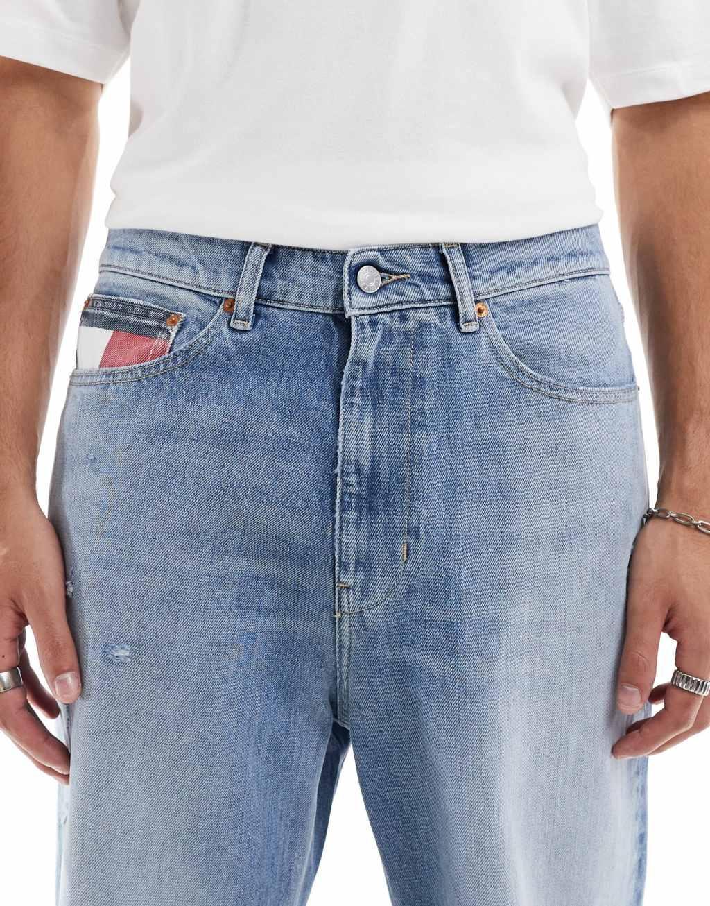 Tommy Jeans Skater ripped jeans in mid wash with flag details Product Image