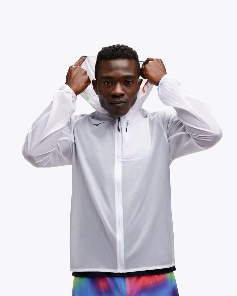 HOKA Mens Skyflow Jacket in White/Multi, Size XL Product Image