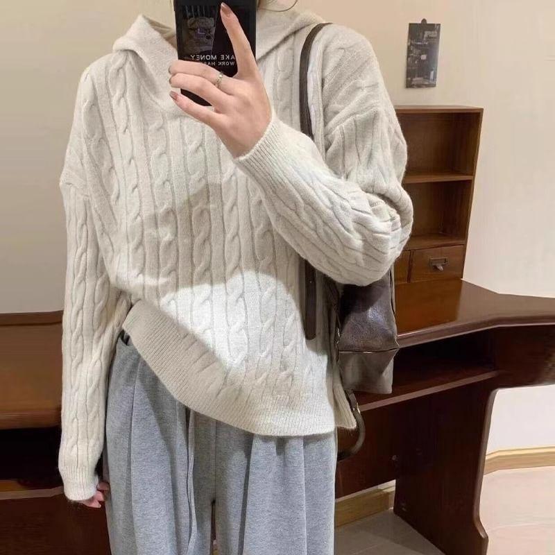 Plain Hood Cable Knit Sweater product image