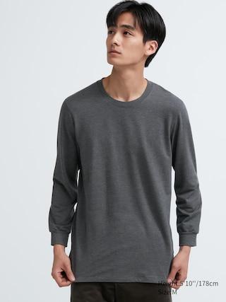 Mens Heattech Cotton Crew Neck Long-Sleeve T-Shirt (Extra Warm) with Moisture-Wicking Dark Gray XL UNIQLO US Product Image