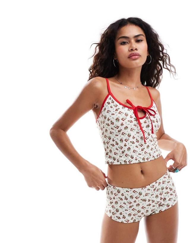 Reclaimed Vintage longline cami bikini top in floral print Product Image