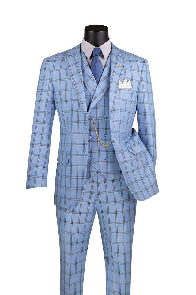 Lazio Collection - Modern Fit Windowpane Suit 3 Piece in Light Blue Product Image