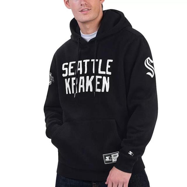 Mens Starter x NHL Black Ice Black Seattle Kraken Pullover Hoodie Product Image