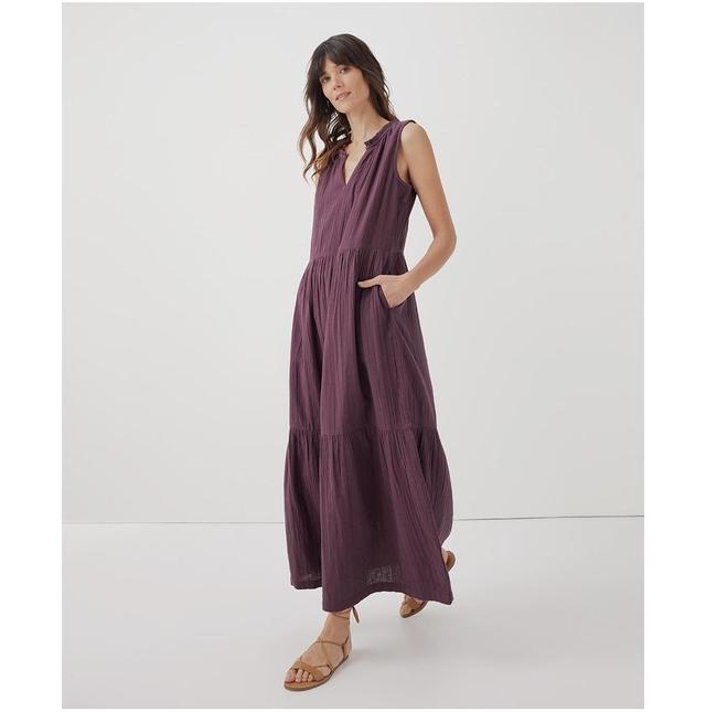 Pact Womens Organic Cotton Coastal Double Gauze Ruffle Maxi Dress Product Image