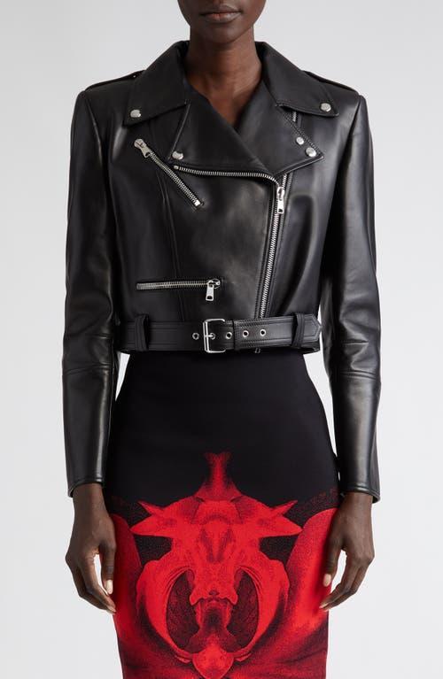 Womens Leather Crop Biker Jacket Product Image