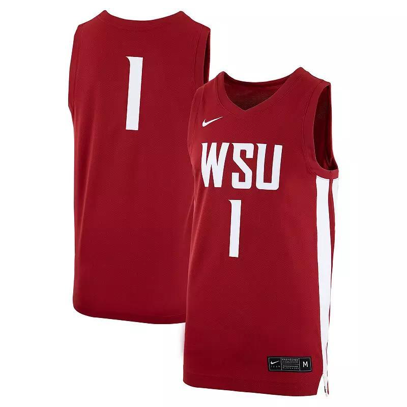 Mens Nike #1 Crimson Washington State Cougars Logo Replica Basketball Jersey Product Image